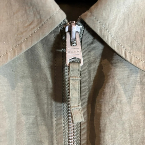 ALL SAINTS Sz S Breaker Olive Green Linen Blend Streetwear Oversized Jacket - Picture 12 of 16